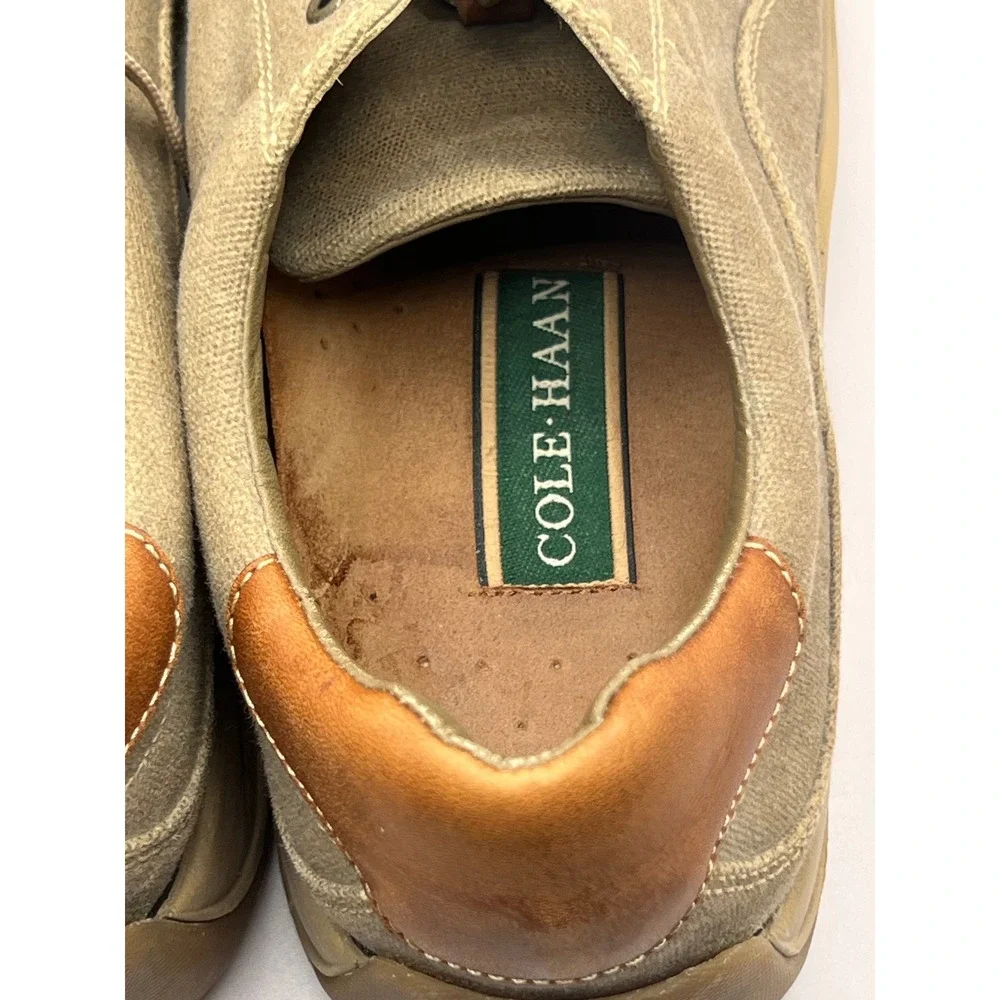 Cole Haan City Mens 10M Tan Canvas Brown Leather Lace Up Casual Shoes C04748